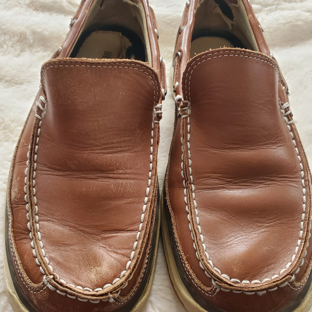 Sebago Brown Leather Moc Toe Slip-Ons Loafers Boat Shoes Size 8.5